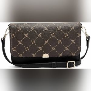 *NWT* Nine West Park Slope Phone Wallet on a String, Black/Brown Lattice